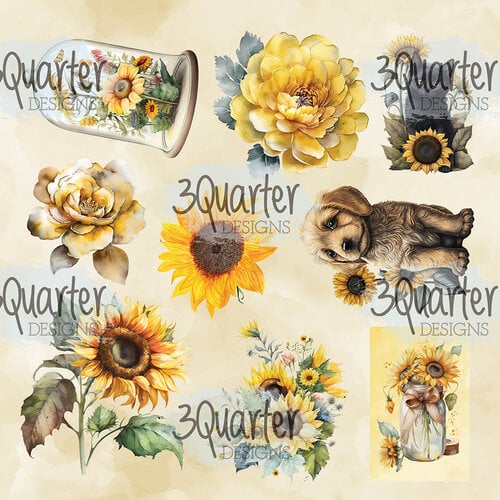 3Quarter Designs - Sunflower Elixir Collection - 8 x 8 Paper Pack