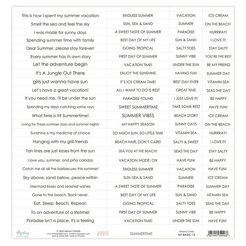 Mintay Papers - 12 x 12 Single Sided Paper - Sentiments Sheet - Summertime Vacation