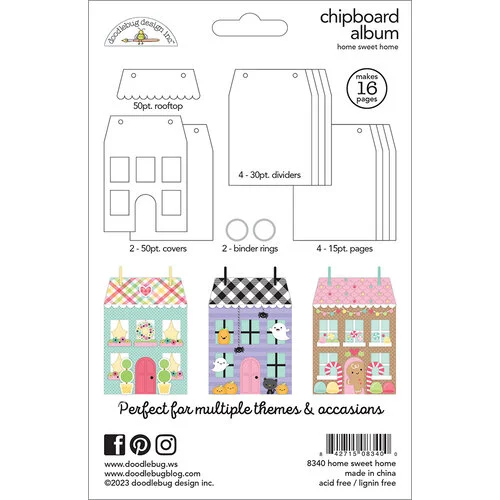 Doodlebug Design - Monochromatic Collection - Chipboard Album - Home Sweet Home