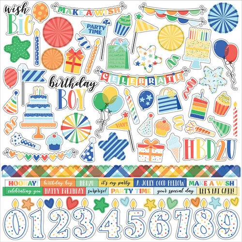 Echo Park - Make A Wish Birthday Boy Collection - 12 x 12 Cardstock Stickers - Elements