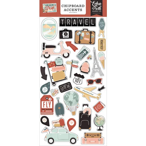 Echo Park - Let's Take The Trip Collection - Chipboard Embellishments - Accents 1 Echo Park - Let's Take The Trip Collection - Chipboard Embellishments - Accents