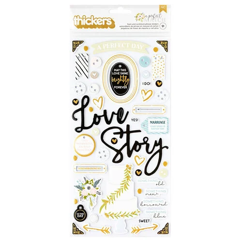 American Crafts - A Perfect Match Collection - Puffy Stickers - Phrase - Gold Foil