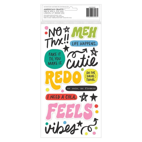 American Crafts - Whatevs Collection - Puffy Stickers - Phrase - Glossy Puffy