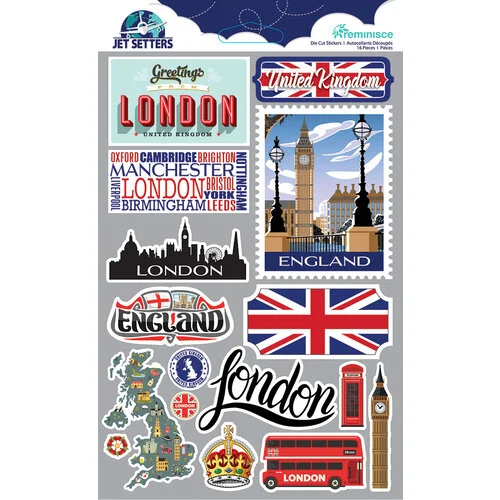 Reminisce - Jetsetters Collection - 3 Dimensional Die Cut Stickers - England 1 Reminisce - Jetsetters Collection - 3 Dimensional Die Cut Stickers - England