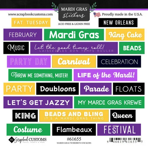 Scrapbook Customs - Cardstock Stickers - Mardi Gras Wordbits