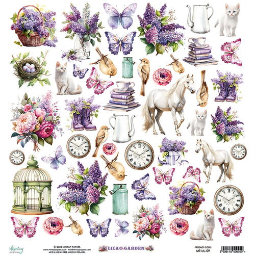 Mintay Papers - Lilac Garden Collection - 12 x 12 Double Sided Paper - Elements 2 Mintay Papers - Lilac Garden Collection - 12 x 12 Double Sided Paper - Elements