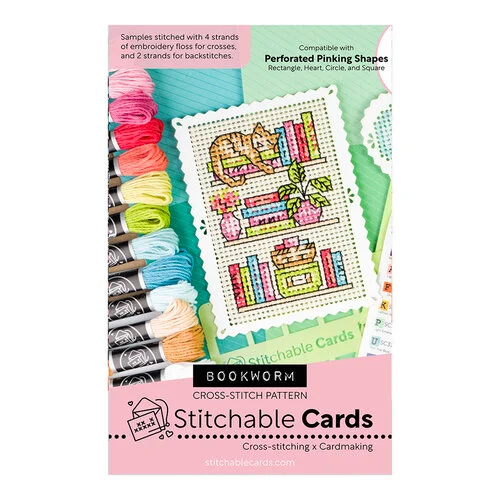 Waffle Flower Crafts - Stitchable Cards - Cross-Stitch Pattern - Bookworm 1 Waffle Flower Crafts - Stitchable Cards - Cross-Stitch Pattern - Bookworm
