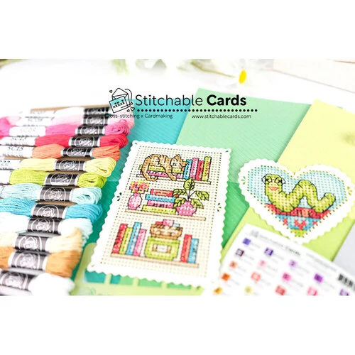 Waffle Flower Crafts - Stitchable Cards - Cross-Stitch Pattern - Bookworm 4 Waffle Flower Crafts - Stitchable Cards - Cross-Stitch Pattern - Bookworm
