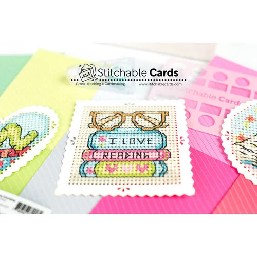 Waffle Flower Crafts - Stitchable Cards - Cross-Stitch Pattern - Bookworm 5 Waffle Flower Crafts - Stitchable Cards - Cross-Stitch Pattern - Bookworm
