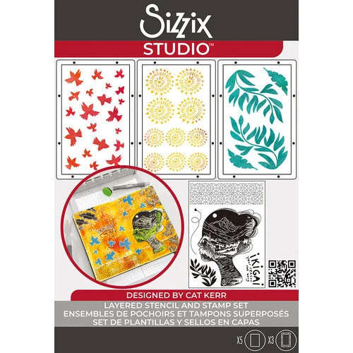 Sizzix - Studio - Stencils and Clear Stamps Set - Ikigai 1 Sizzix - Studio - Stencils and Clear Stamps Set - Ikigai