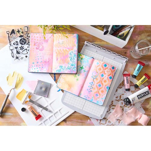 Sizzix - Studio - Stencils and Clear Stamps Set - Retro 5 Sizzix - Studio - Stencils and Clear Stamps Set - Retro