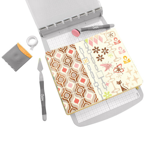Sizzix - Studio - Stencils and Clear Stamps Set - Retro 6 Sizzix - Studio - Stencils and Clear Stamps Set - Retro