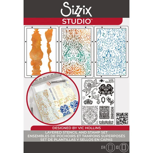 Sizzix - Studio - Stencils and Clear Stamps Set - Ornate 1 Sizzix - Studio - Stencils and Clear Stamps Set - Ornate