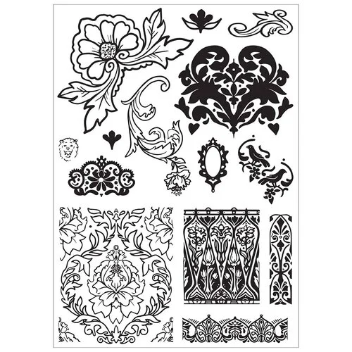 Sizzix - Studio - Stencils and Clear Stamps Set - Ornate 3 Sizzix - Studio - Stencils and Clear Stamps Set - Ornate