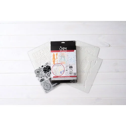 Sizzix - Studio - Stencils and Clear Stamps Set - Ornate 4 Sizzix - Studio - Stencils and Clear Stamps Set - Ornate