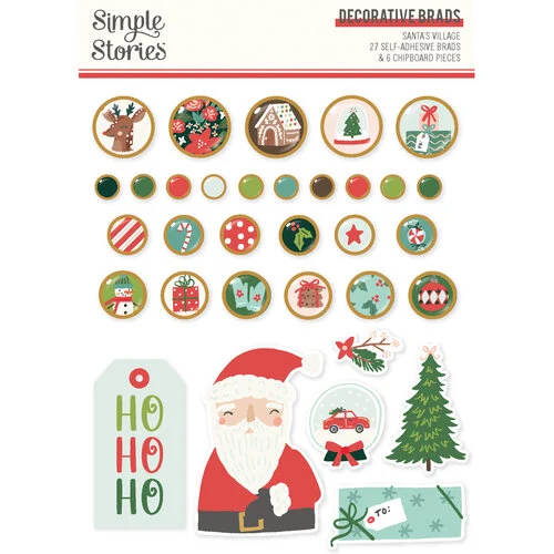 Simple Stories - Santas Village Collection - Self Adhesive Decorative Brads 1 Simple Stories - Santas Village Collection - Self Adhesive Decorative Brads
