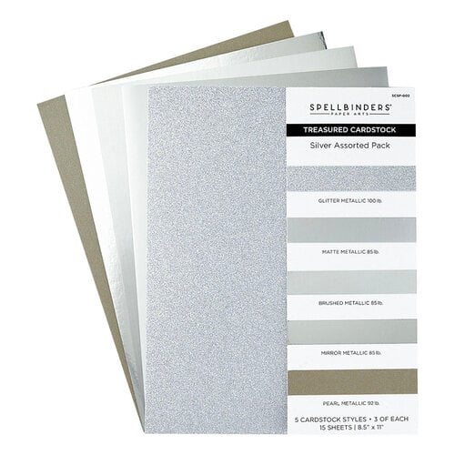 Spellbinders - Paper Pack - 8.5 x 11 - Silver Assortment - 15 Sheets 1 Spellbinders - Paper Pack - 8.5 x 11 - Silver Assortment - 15 Sheets