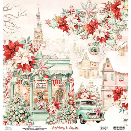 Mintay Papers - Merry & Joy Collection - 12 x 12 Double Sided Paper - 1