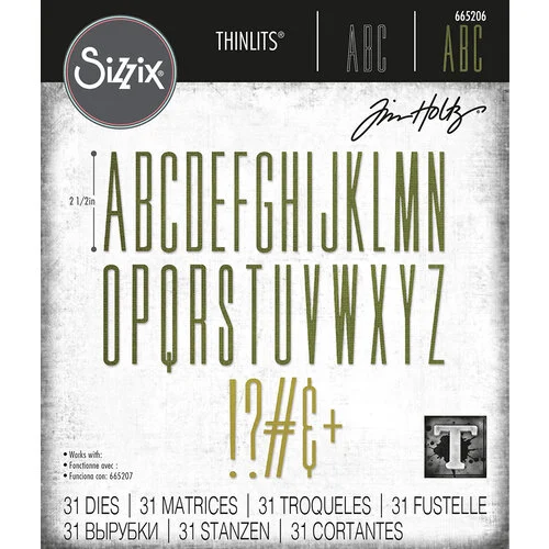 Sizzix - Tim Holtz - Thinlits Dies - Alphanumeric Stretch Upper 1 Sizzix - Tim Holtz - Thinlits Dies - Alphanumeric Stretch Upper