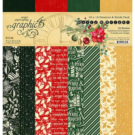 Graphic 45 - Merry & Bright Collection - 12 x 12 Patterns And Solids Paper Pack 1 Graphic 45 - Merry & Bright Collection - 12 x 12 Patterns And Solids Paper Pack