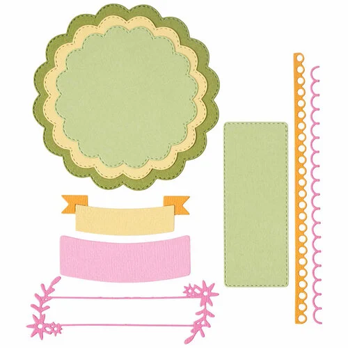 Sizzix - Catherine Pooler Designs - Thinlits Dies - Scalloped Circles, Borders and Banners 2 Sizzix - Catherine Pooler Designs - Thinlits Dies - Scalloped Circles, Borders and Banners